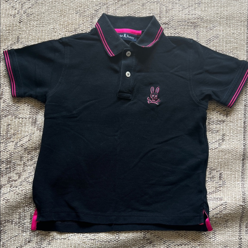Psycho Bunny Black Polo with Pink Trim for Kids